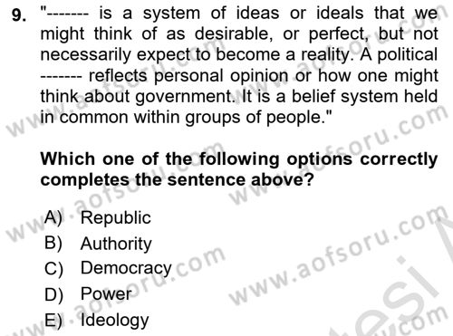Political Science Dersi 2023 - 2024 Yılı (Final) Dönem Sonu Sınav Soruları 9. Soru