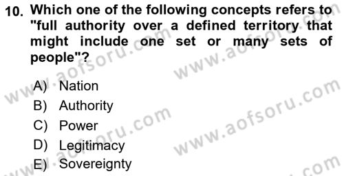 Political Science Dersi 2023 - 2024 Yılı Yaz Okulu Sınav Soruları 10. Soru