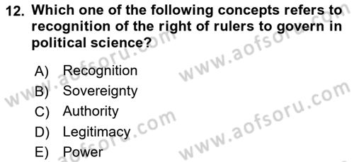 Political Science Dersi 2023 - 2024 Yılı Yaz Okulu Sınav Soruları 12. Soru