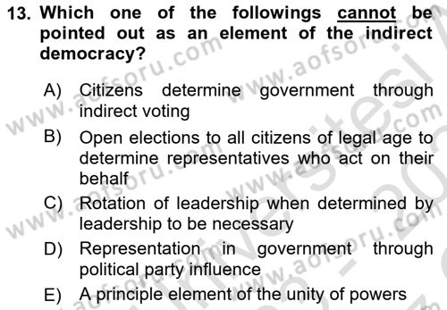 Political Science Dersi 2023 - 2024 Yılı Yaz Okulu Sınav Soruları 13. Soru