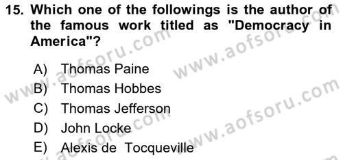 Political Science Dersi 2023 - 2024 Yılı Yaz Okulu Sınav Soruları 15. Soru