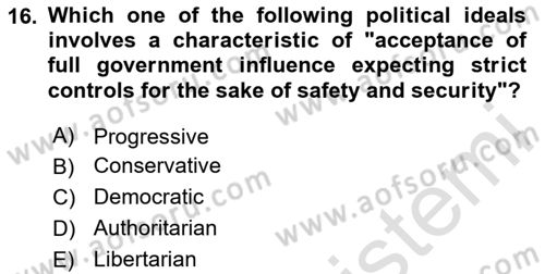 Political Science Dersi 2023 - 2024 Yılı Yaz Okulu Sınav Soruları 16. Soru