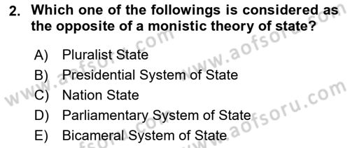 Political Science Dersi 2023 - 2024 Yılı Yaz Okulu Sınav Soruları 2. Soru