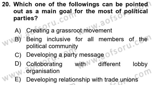 Political Science Dersi 2023 - 2024 Yılı Yaz Okulu Sınav Soruları 20. Soru