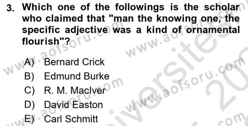 Political Science Dersi 2023 - 2024 Yılı Yaz Okulu Sınav Soruları 3. Soru