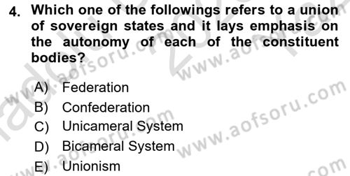 Political Science Dersi 2023 - 2024 Yılı Yaz Okulu Sınav Soruları 4. Soru