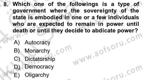 Political Science Dersi 2023 - 2024 Yılı Yaz Okulu Sınav Soruları 8. Soru