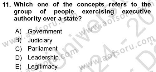 Political Science Dersi 2024 - 2025 Yılı (Vize) Ara Sınav Soruları 11. Soru