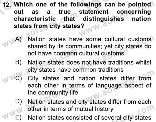 Political Science Dersi 2024 - 2025 Yılı (Vize) Ara Sınav Soruları 12. Soru