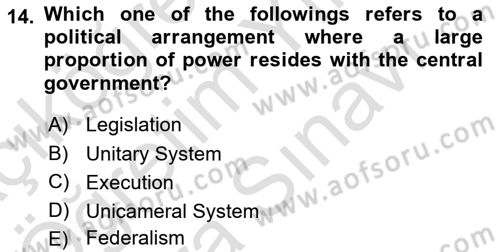 Political Science Dersi 2024 - 2025 Yılı (Vize) Ara Sınav Soruları 14. Soru