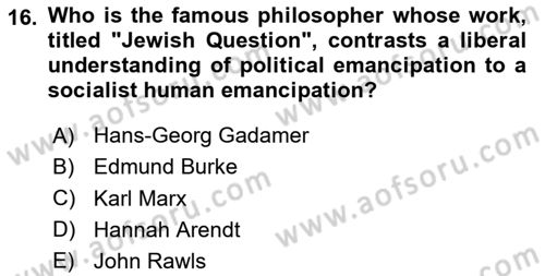 Political Science Dersi 2024 - 2025 Yılı (Vize) Ara Sınav Soruları 16. Soru