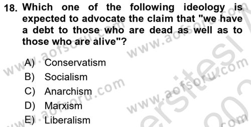 Political Science Dersi 2024 - 2025 Yılı (Vize) Ara Sınav Soruları 18. Soru