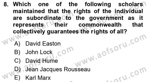 Political Science Dersi 2024 - 2025 Yılı (Vize) Ara Sınav Soruları 8. Soru