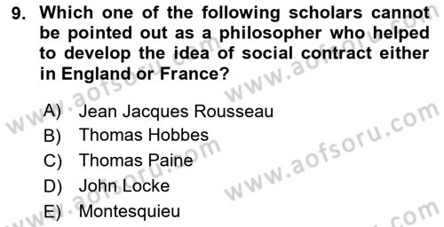 Political Science Dersi 2024 - 2025 Yılı (Vize) Ara Sınav Soruları 9. Soru