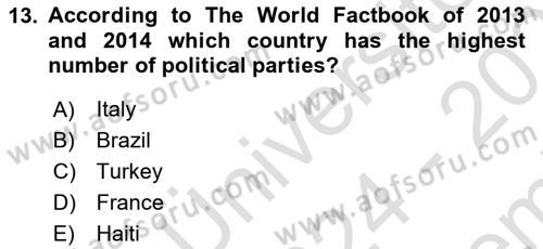 Political Science Dersi 2024 - 2025 Yılı (Final) Dönem Sonu Sınav Soruları 13. Soru