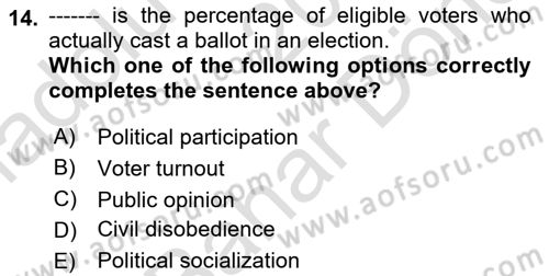 Political Science Dersi 2024 - 2025 Yılı (Final) Dönem Sonu Sınav Soruları 14. Soru