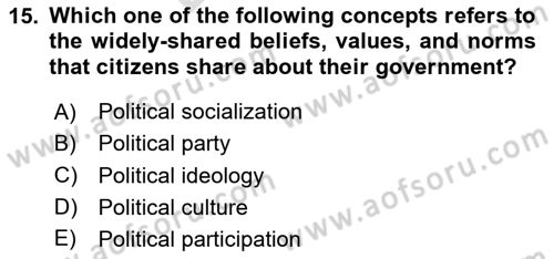Political Science Dersi 2024 - 2025 Yılı (Final) Dönem Sonu Sınav Soruları 15. Soru