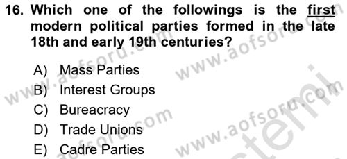 Political Science Dersi 2024 - 2025 Yılı (Final) Dönem Sonu Sınav Soruları 16. Soru