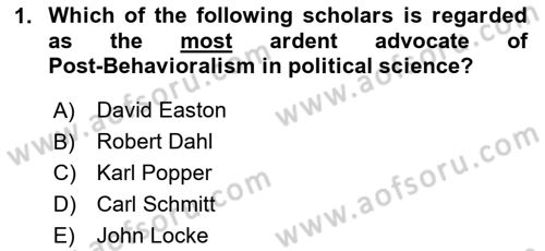 Political Science Dersi 2025 - 2026 Yılı (Vize) Ara Sınav Soruları 1. Soru