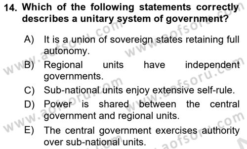 Political Science Dersi 2025 - 2026 Yılı (Vize) Ara Sınav Soruları 14. Soru