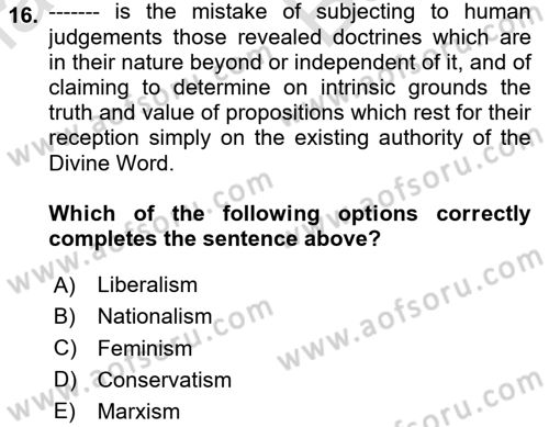 Political Science Dersi 2025 - 2026 Yılı (Vize) Ara Sınav Soruları 16. Soru