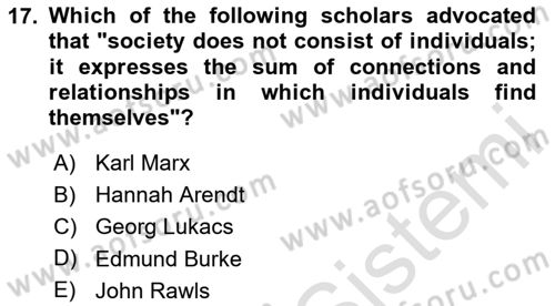 Political Science Dersi 2025 - 2026 Yılı (Vize) Ara Sınav Soruları 17. Soru