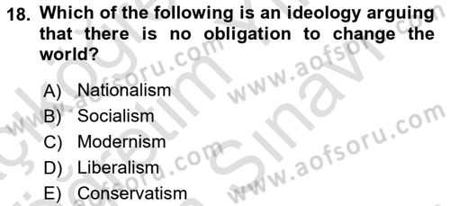 Political Science Dersi 2025 - 2026 Yılı (Vize) Ara Sınav Soruları 18. Soru