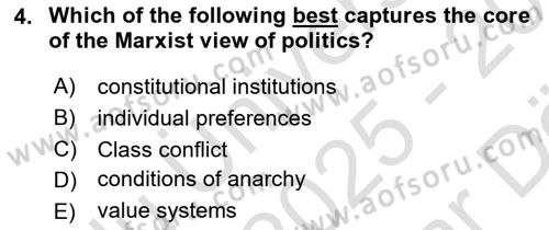 Political Science Dersi 2025 - 2026 Yılı (Vize) Ara Sınav Soruları 4. Soru