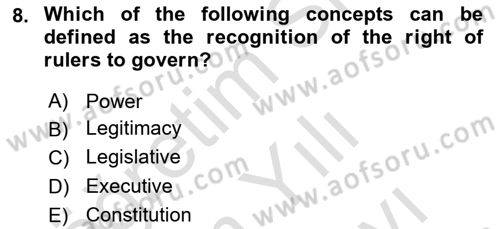 Political Science Dersi 2025 - 2026 Yılı (Vize) Ara Sınav Soruları 8. Soru