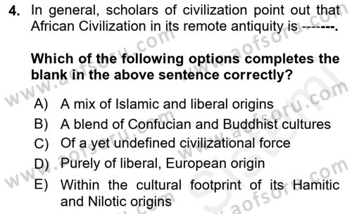 Contemporary World Civilizations Dersi 2017 - 2018 Yılı (Vize) Ara Sınavı 4. Soru
