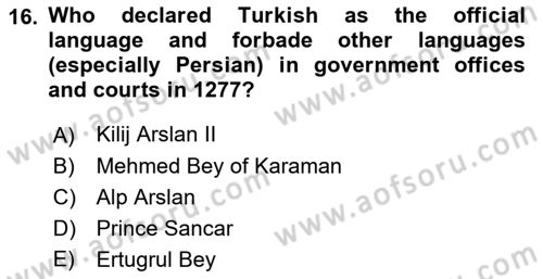 Contemporary World Civilizations Dersi 2017 - 2018 Yılı (Final) Dönem Sonu Sınav Soruları 16. Soru