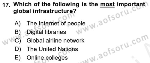Contemporary World Civilizations Dersi 2017 - 2018 Yılı (Final) Dönem Sonu Sınav Soruları 17. Soru