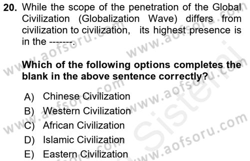 Contemporary World Civilizations Dersi 2017 - 2018 Yılı (Final) Dönem Sonu Sınav Soruları 20. Soru