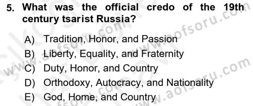 Contemporary World Civilizations Dersi 2017 - 2018 Yılı (Final) Dönem Sonu Sınav Soruları 5. Soru