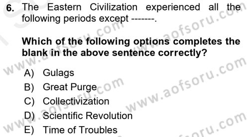 Contemporary World Civilizations Dersi 2017 - 2018 Yılı (Final) Dönem Sonu Sınav Soruları 6. Soru