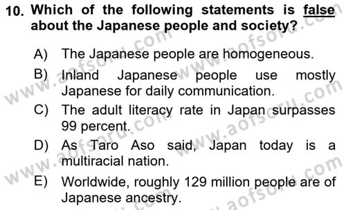 Contemporary World Civilizations Dersi 2018 - 2019 Yılı (Vize) Ara Sınav Soruları 10. Soru