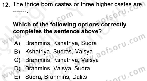 Contemporary World Civilizations Dersi 2018 - 2019 Yılı (Vize) Ara Sınav Soruları 12. Soru