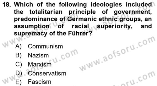 Contemporary World Civilizations Dersi 2018 - 2019 Yılı (Vize) Ara Sınav Soruları 18. Soru