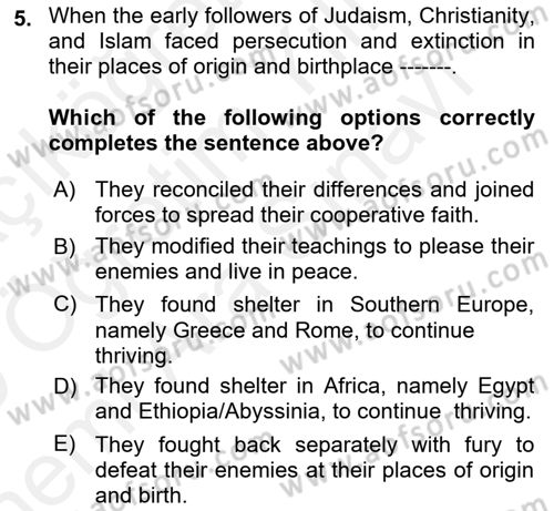 Contemporary World Civilizations Dersi 2018 - 2019 Yılı (Vize) Ara Sınav Soruları 5. Soru
