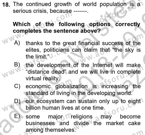 Contemporary World Civilizations Dersi 2018 - 2019 Yılı Yaz Okulu Sınavı 18. Soru