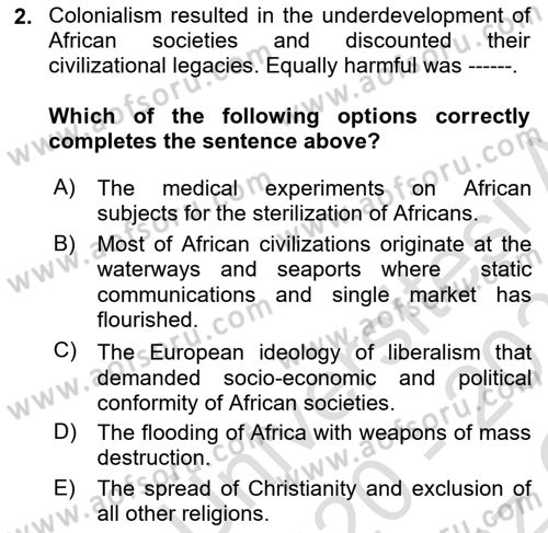 Contemporary World Civilizations Dersi 2020 - 2021 Yılı Yaz Okulu Sınav Soruları 2. Soru
