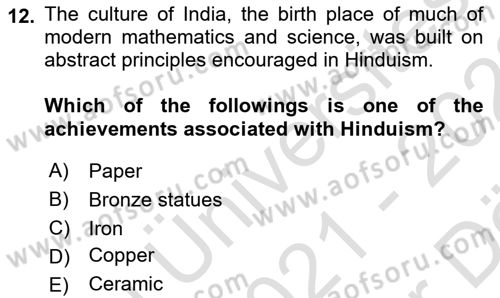Contemporary World Civilizations Dersi 2021 - 2022 Yılı (Vize) Ara Sınav Soruları 12. Soru