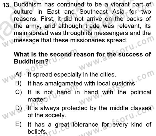 Contemporary World Civilizations Dersi 2021 - 2022 Yılı (Vize) Ara Sınav Soruları 13. Soru