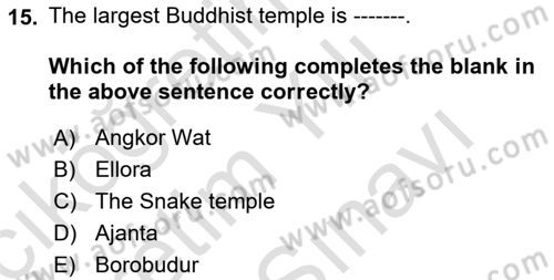 Contemporary World Civilizations Dersi 2021 - 2022 Yılı (Vize) Ara Sınav Soruları 15. Soru