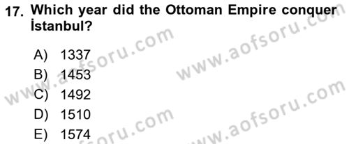 Contemporary World Civilizations Dersi 2021 - 2022 Yılı (Vize) Ara Sınav Soruları 17. Soru