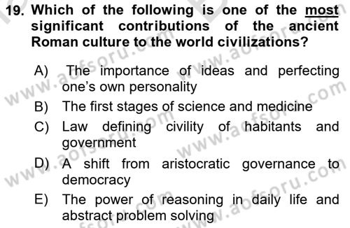 Contemporary World Civilizations Dersi 2021 - 2022 Yılı (Vize) Ara Sınav Soruları 19. Soru