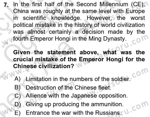 Contemporary World Civilizations Dersi 2021 - 2022 Yılı (Vize) Ara Sınav Soruları 7. Soru