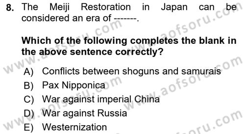 Contemporary World Civilizations Dersi 2021 - 2022 Yılı (Vize) Ara Sınav Soruları 8. Soru