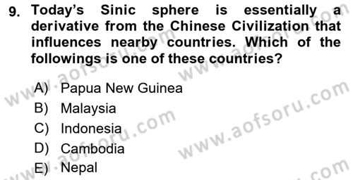 Contemporary World Civilizations Dersi 2021 - 2022 Yılı (Vize) Ara Sınav Soruları 9. Soru