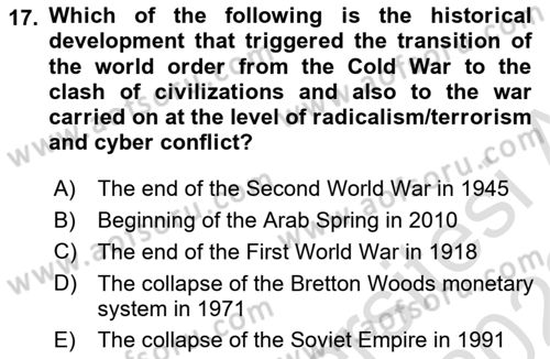 Contemporary World Civilizations Dersi 2021 - 2022 Yılı Yaz Okulu Sınav Soruları 17. Soru